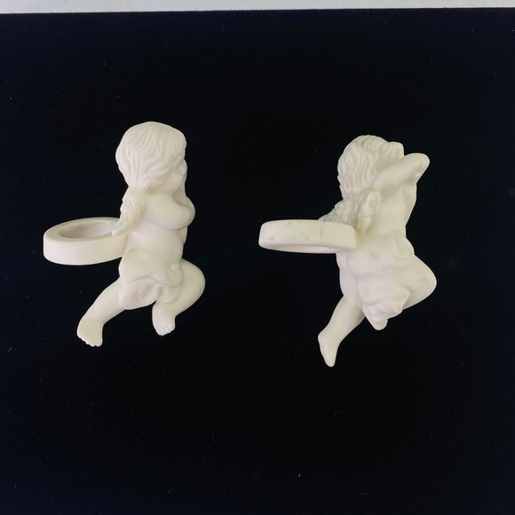 Vintage Pair Of White Bisque Porcelain Angel Candle Huggers Figurines - Picture 2 of 9